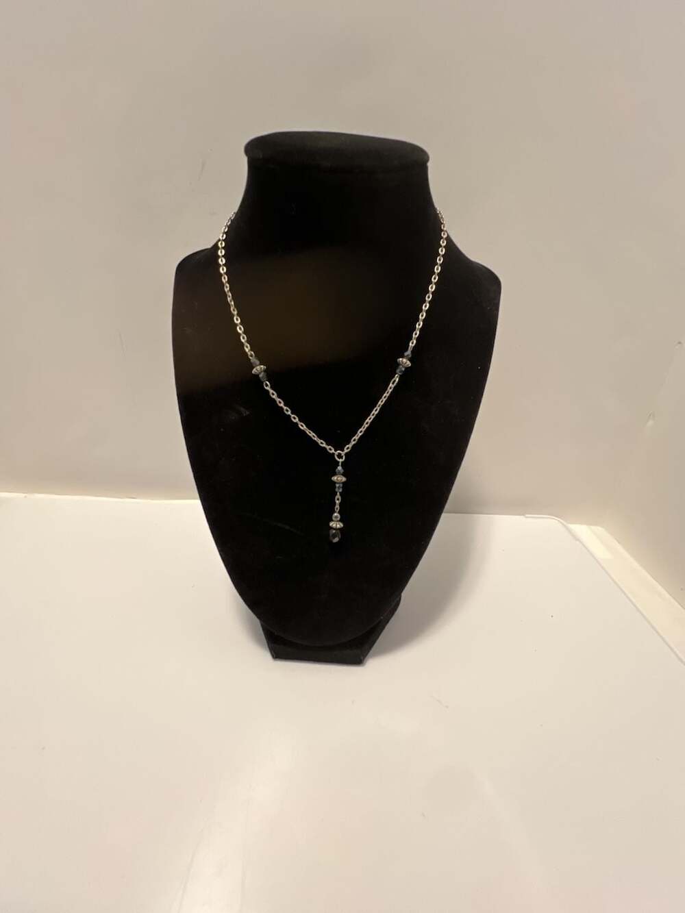 Silver Tone Beaded Y-Style Lariat Necklace